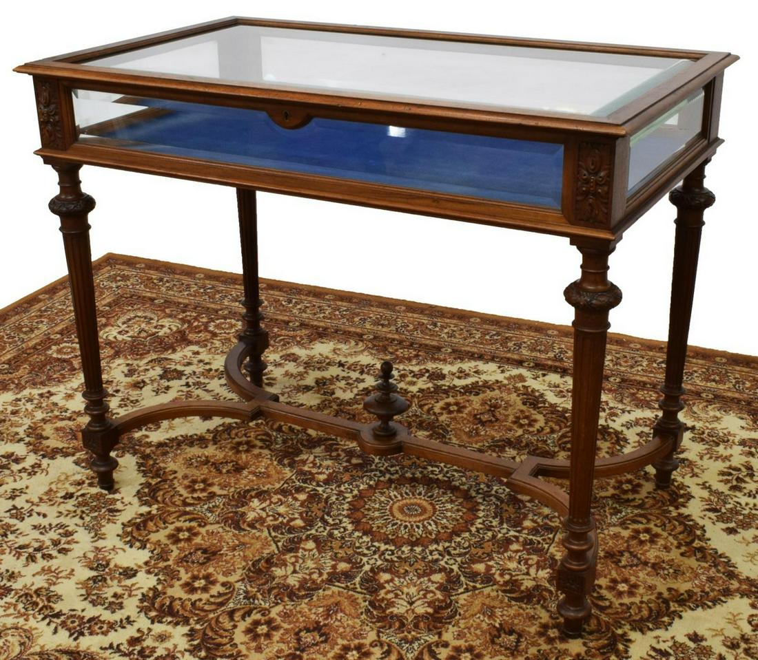 FRENCH LOUIS XVI STYLE WALNUT VITRINE TABLE (1 of 5)