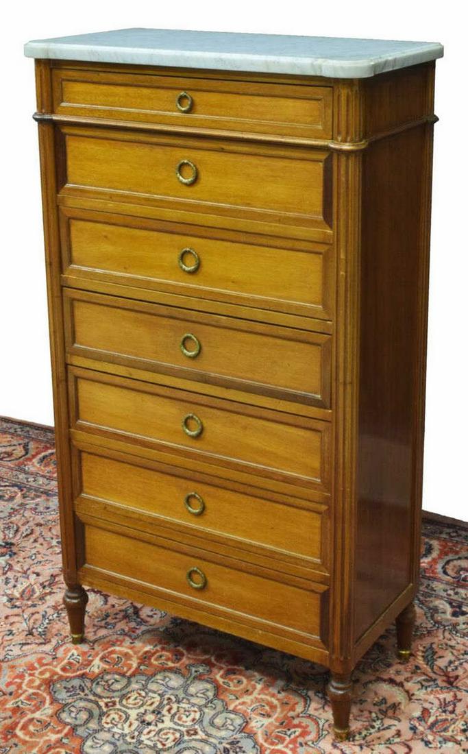 LOUIS XVI STYLE MARBLE-TOP MAHOGANY SEMAINIER (1 of 5)