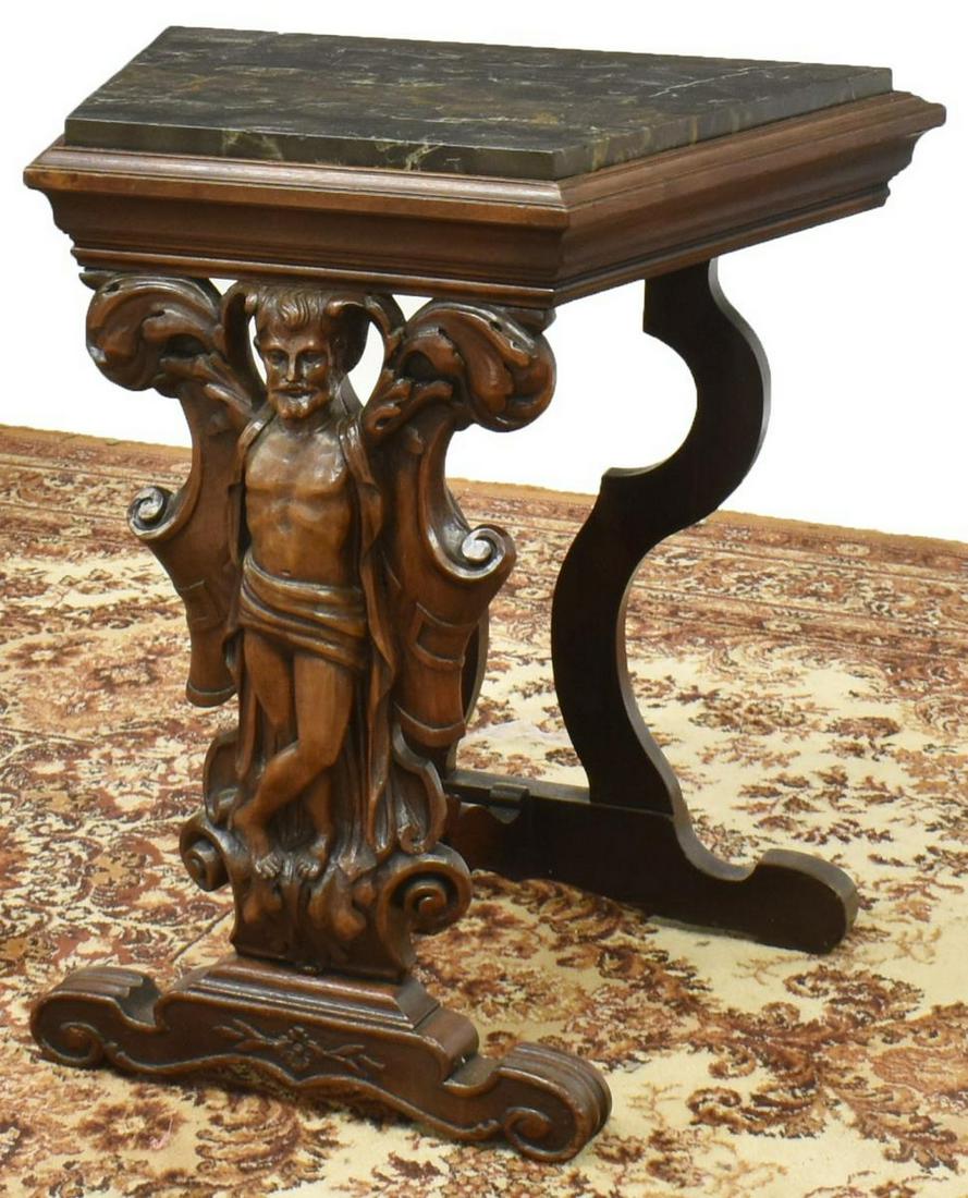 DIMINUTIVE ITALIAN FIGURAL CARVED MARBLE TOP TABLE (1 of 4)