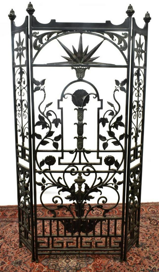 ARCHITECTURAL WROUGHT IRON THREE-PANEL SCREEN (1 of 2)