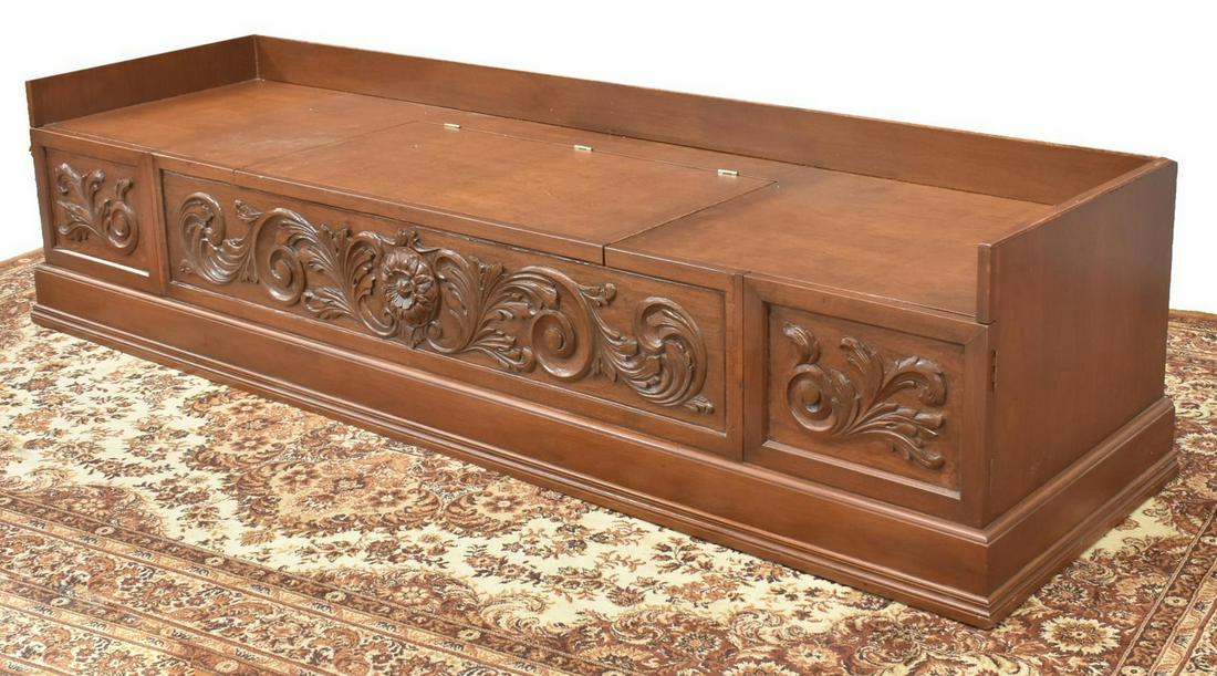 LONG FOLIATE CARVED WALNUT STORAGE BENCH (1 of 4)
