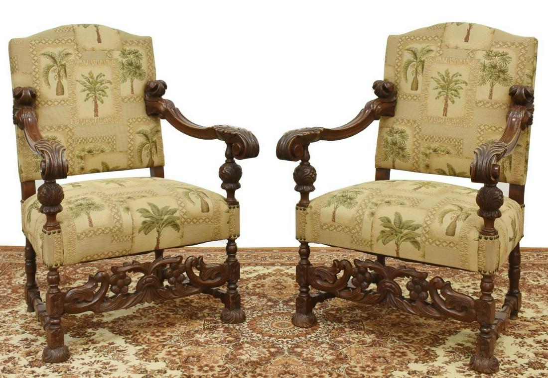 (2) BAROQUE STYLE UPHOLSTERED HIGH BACK ARMCHAIRS (1 of 2)