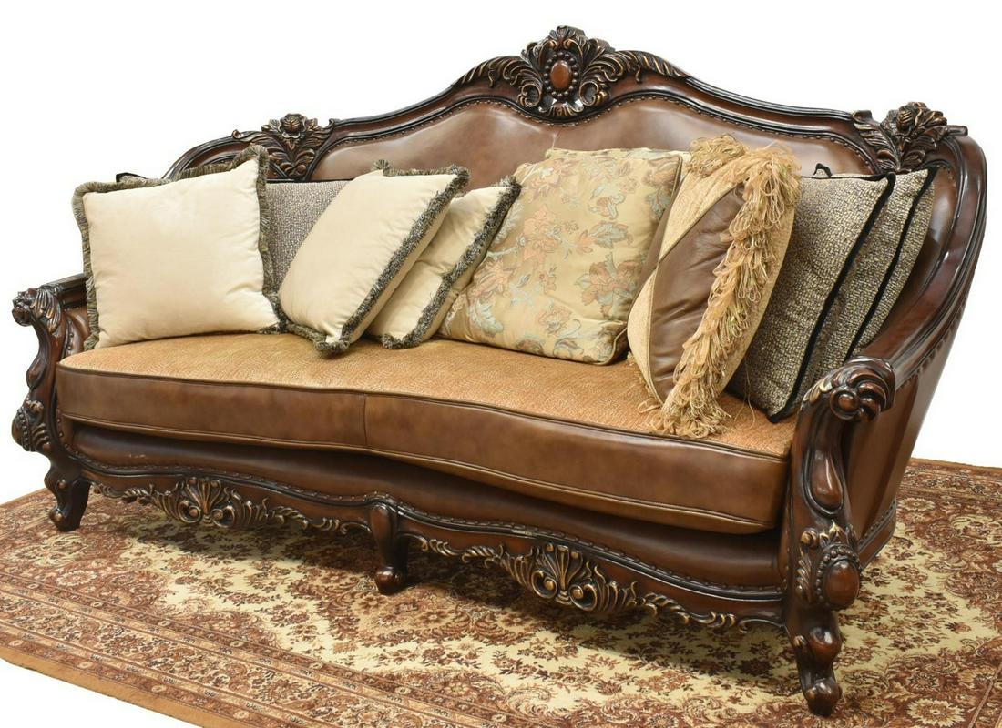 LARGE FRENCH STYLE UPHOLSTERED SOFA & PILLOWS (1 of 5)