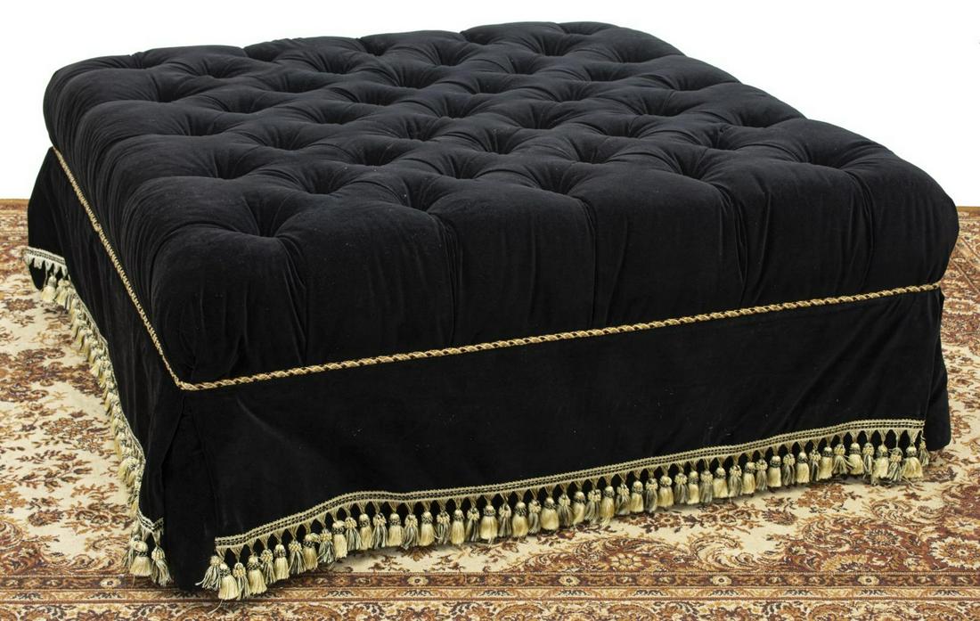 OVERSIZED BUTTON-TUFTED BLACK VELVET OTTOMAN (1 of 2)