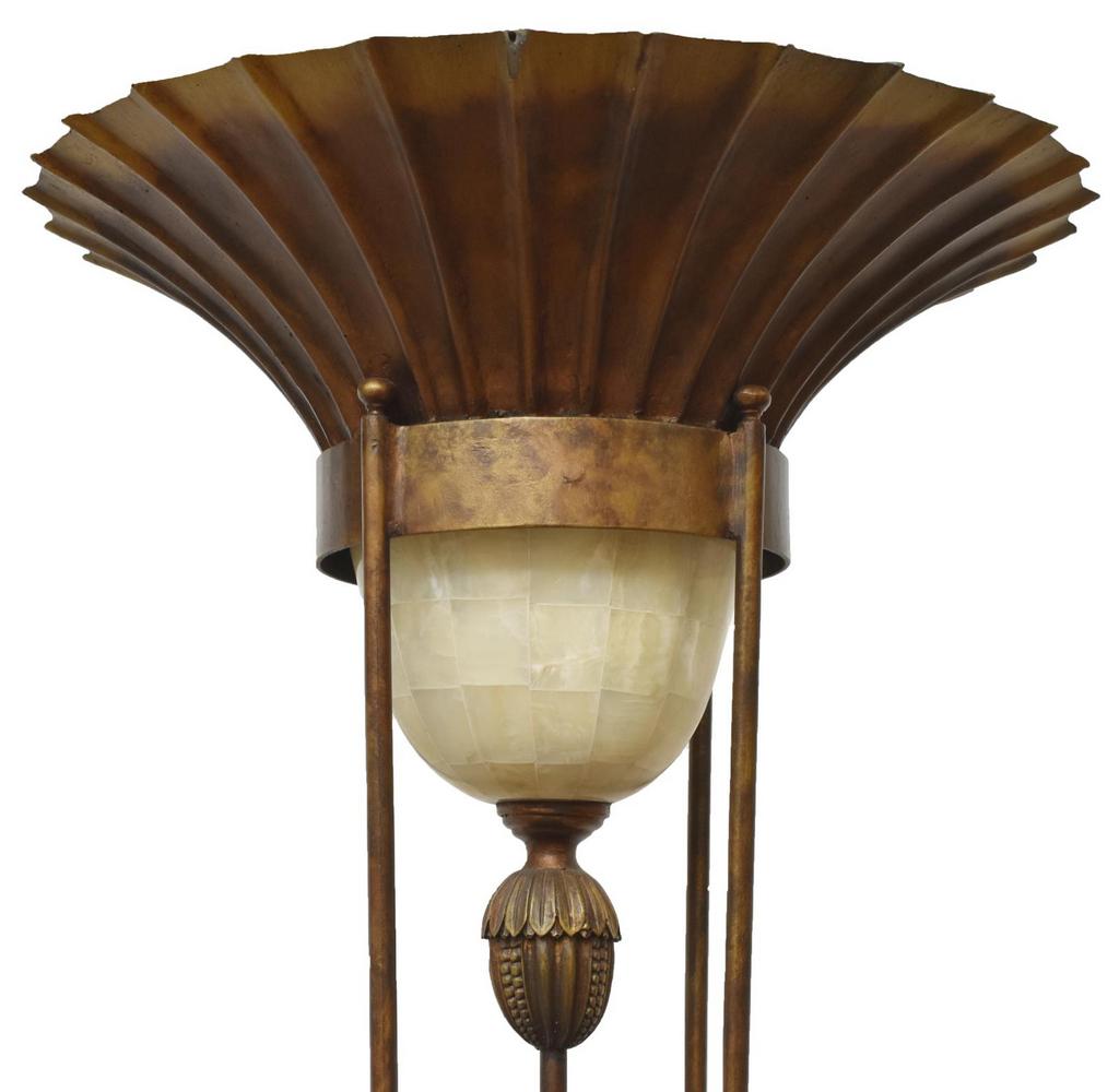 (2) GILT IRON & CLOUDSTONE FAN TORCHIERE LAMPS (1 of 3)
