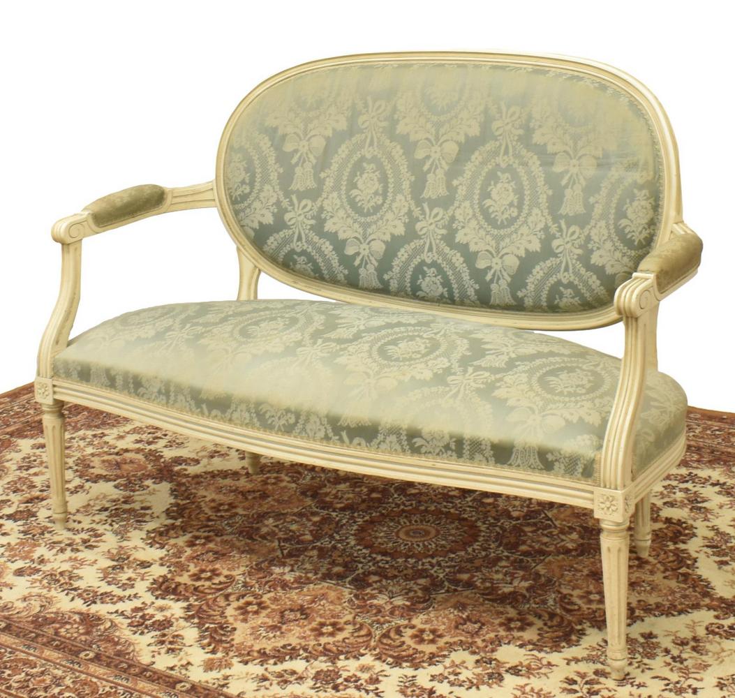 FRENCH LOUIS XVI STYLE PAINTED SALON SOFA SETTEE (1 of 3)