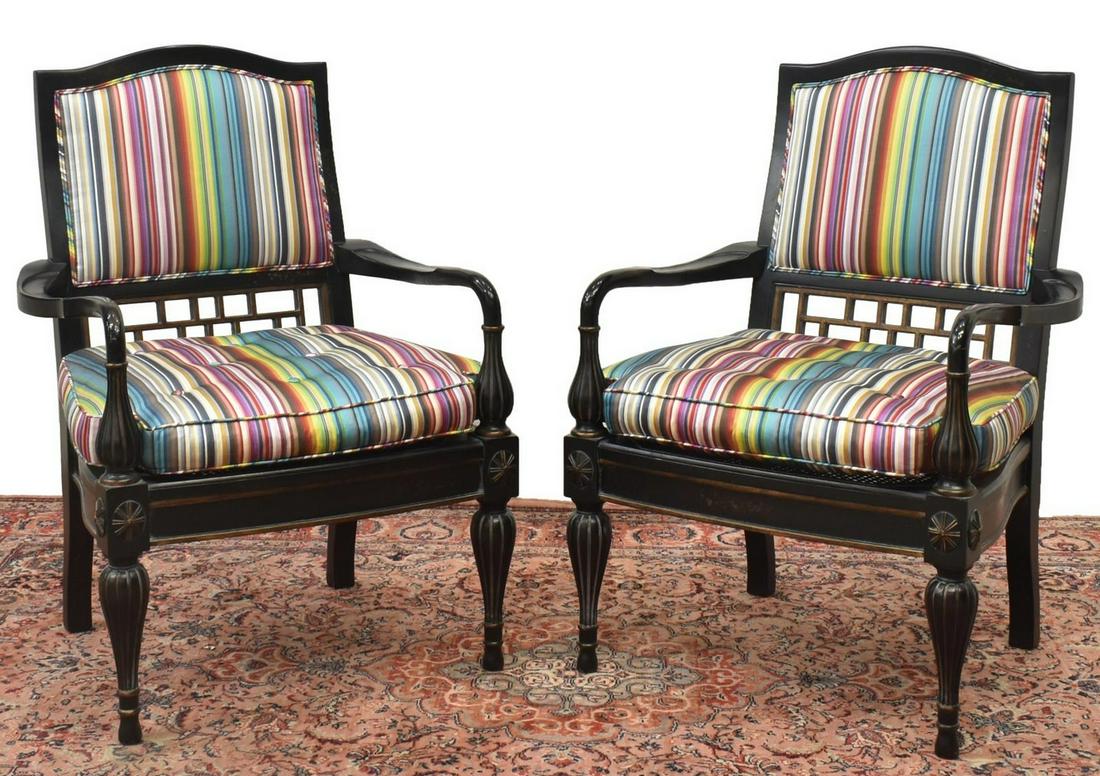 (2) PARCEL GILT & EBONIZED CANE SEAT ARMCHAIRS (1 of 3)