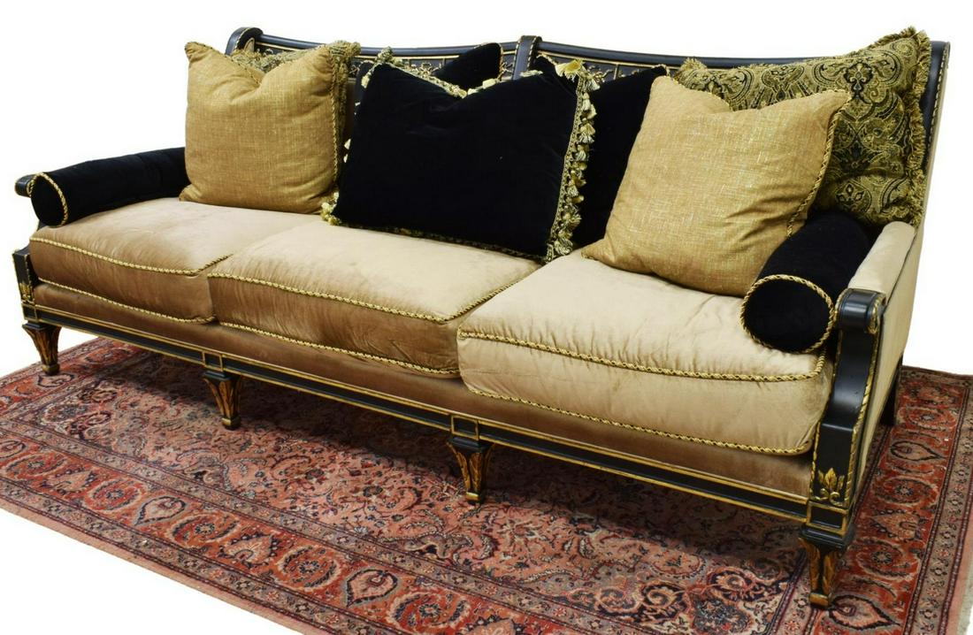 LARGE CENTURY FURNITURE BLACK & PARCEL GILT SOFA (1 of 5)