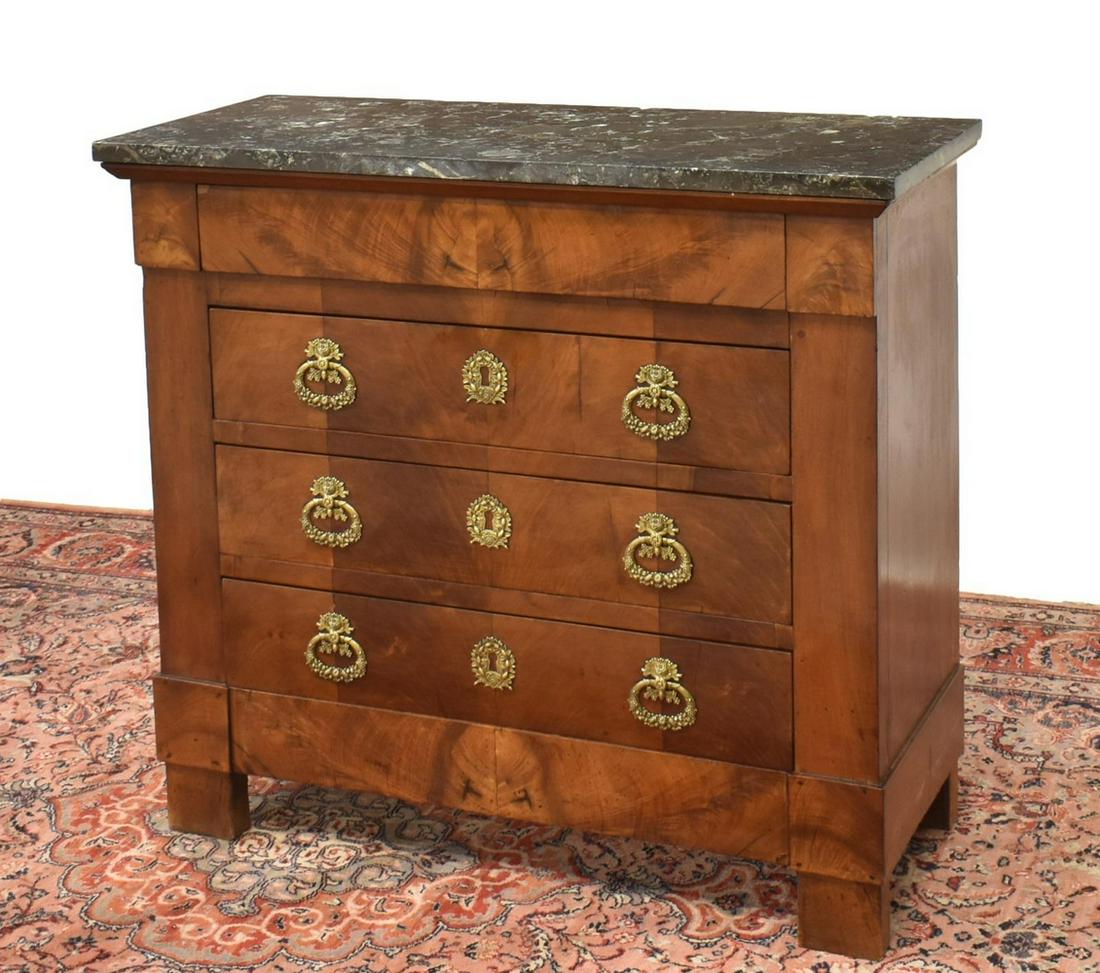 FRENCH EMPIRE STYLE MARBLE-TOP MAHOGANY COMMODE (1 of 5)