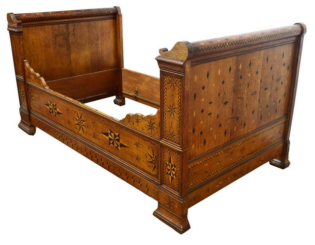 UNUSUAL FRENCH PROVINICAL PARQUETRY ALCOVE BED (1 of 7)