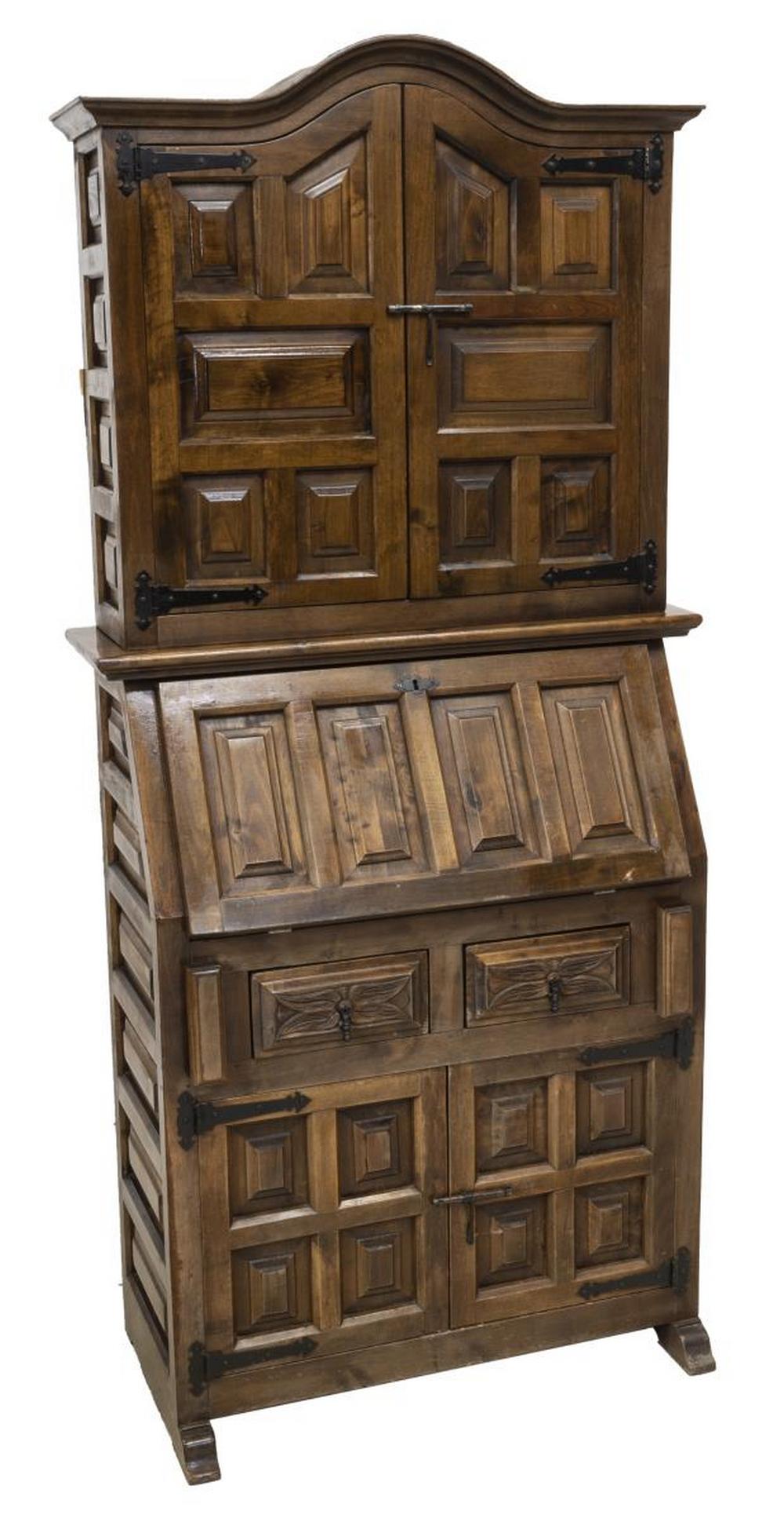 SPANISH TOLEDO WALNUT SECRETARY BOOKCASE (1 of 5)