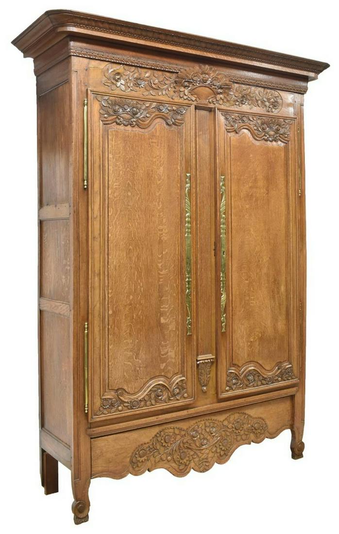 FRENCH LOUIS XV STYLE CARVED OAK WEDDING ARMOIRE (1 of 6)