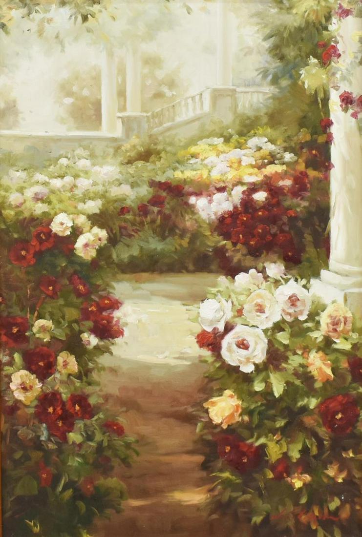DECORATIVE OIL PAINTING GARDEN BLOOMS 36" X 24" (1 of 4)