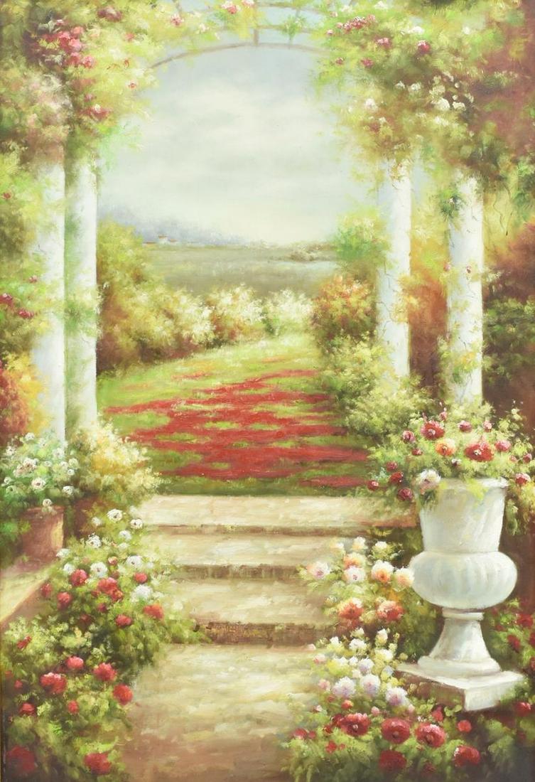 DECORATIVE OIL PAINTING GARDEN PATH 36" X 24" (1 of 3)