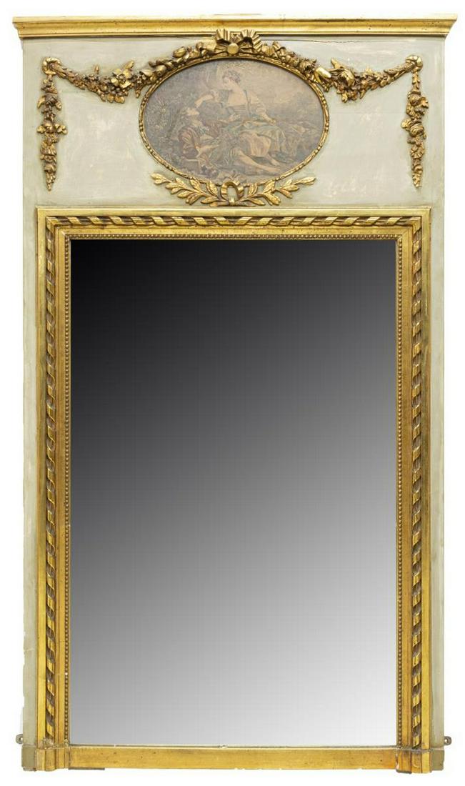 FRENCH LOUIS XVI STYLE PAINTED TRUMEAU MIRROR (1 of 4)