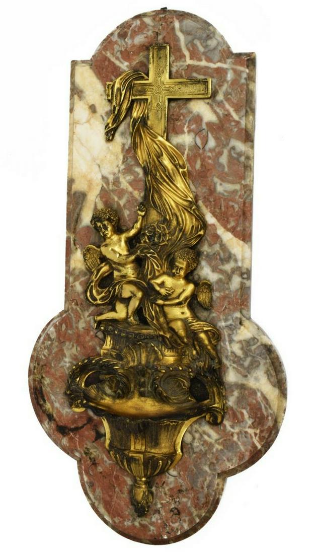 CONTINENTAL BRONZE DORE & MARBLE HOLY WATER FONT (1 of 2)
