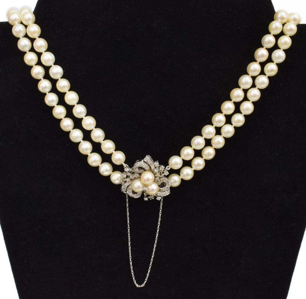 ESTATE AKOYA PEARL NECKLACE, 14KT & DIAMOND CLASP (1 of 5)