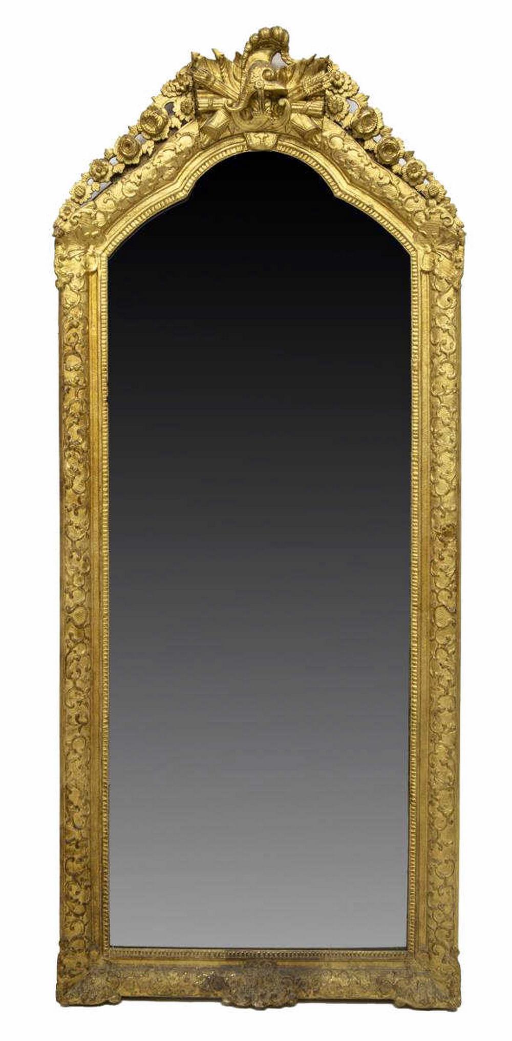 LARGE FRENCH LOUIS XVI STYLE GILT WALL MIRROR 80"H (1 of 4)