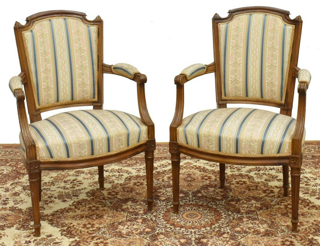 (2) FRENCH LOUIS XVI STYLE WALNUT FAUTEUILS (1 of 3)