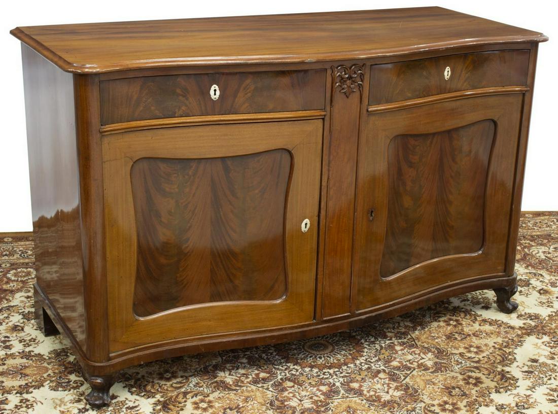 LOUIS XV STYLE FLAME MAHOGANY SIDEBOARD, 19TH C. (1 of 5)