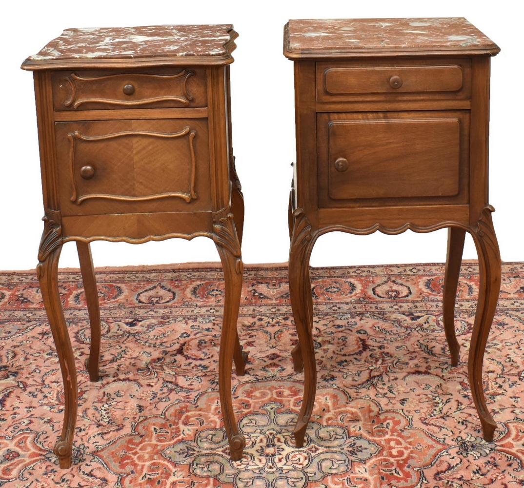 (2) FRENCH LOUIS XV STYLE WALNUT NIGHTSTANDS (1 of 6)