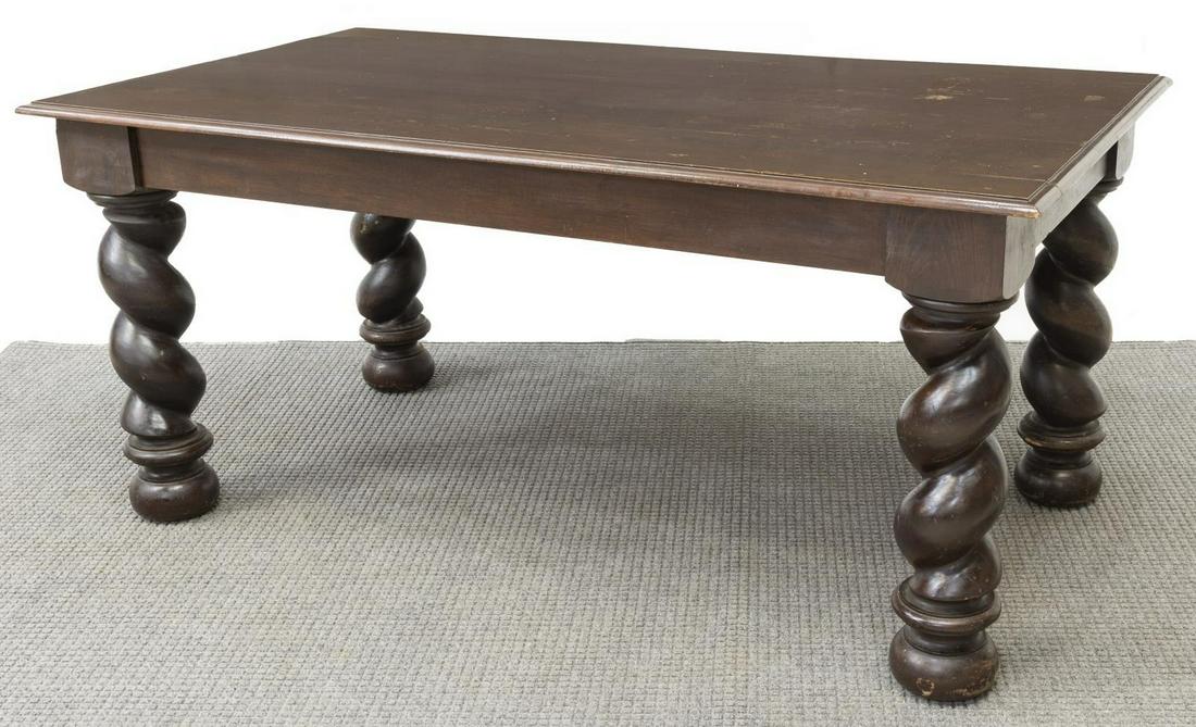 SPANISH WALNUT TABLE ON SPIRAL LEGS, 71"L (1 of 3)