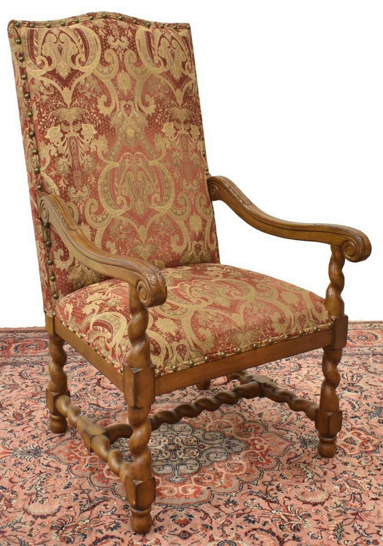 LOUIS XIII STYLE UPHOLSTERED HIGHBACK ARMCHAIR (1 of 3)