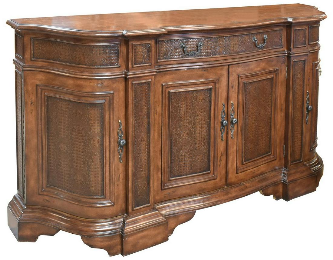 WALNUT FINISH SIDEBOARD W/ FAUX ALLIGATOR PANELS (1 of 5)