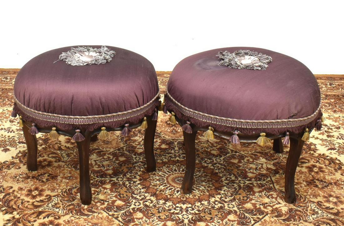 (2) LOUIS XV STYLE UPHOLSTERED FOOTSTOOLS (1 of 3)