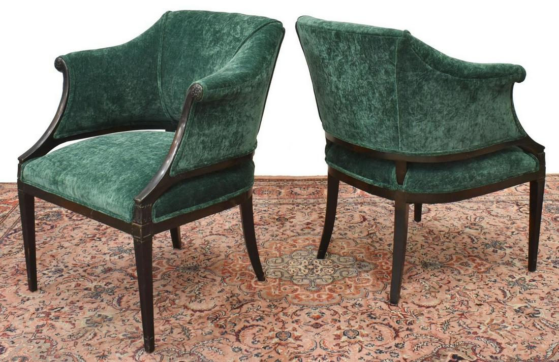 (2) GREEN VELVET UPHOLSTERED ARMCHAIRS (1 of 3)