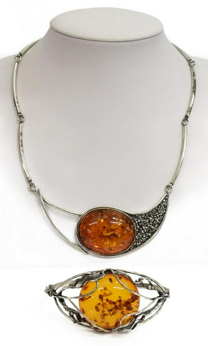 (2) POLISH STERLING SILVER AMBER CUFF & NECKLACE (1 of 7)