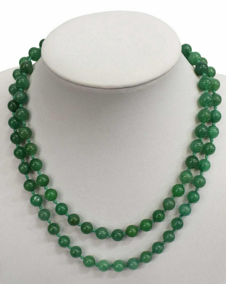 GREEN JADE BEADED NECKLACE 35"L (1 of 2)