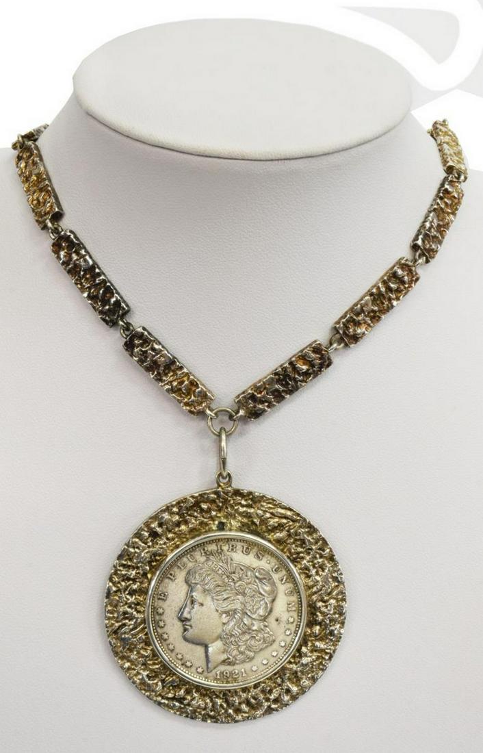 MODERNIST STERLING MORGAN DOLLAR COIN NECKLACE (1 of 4)