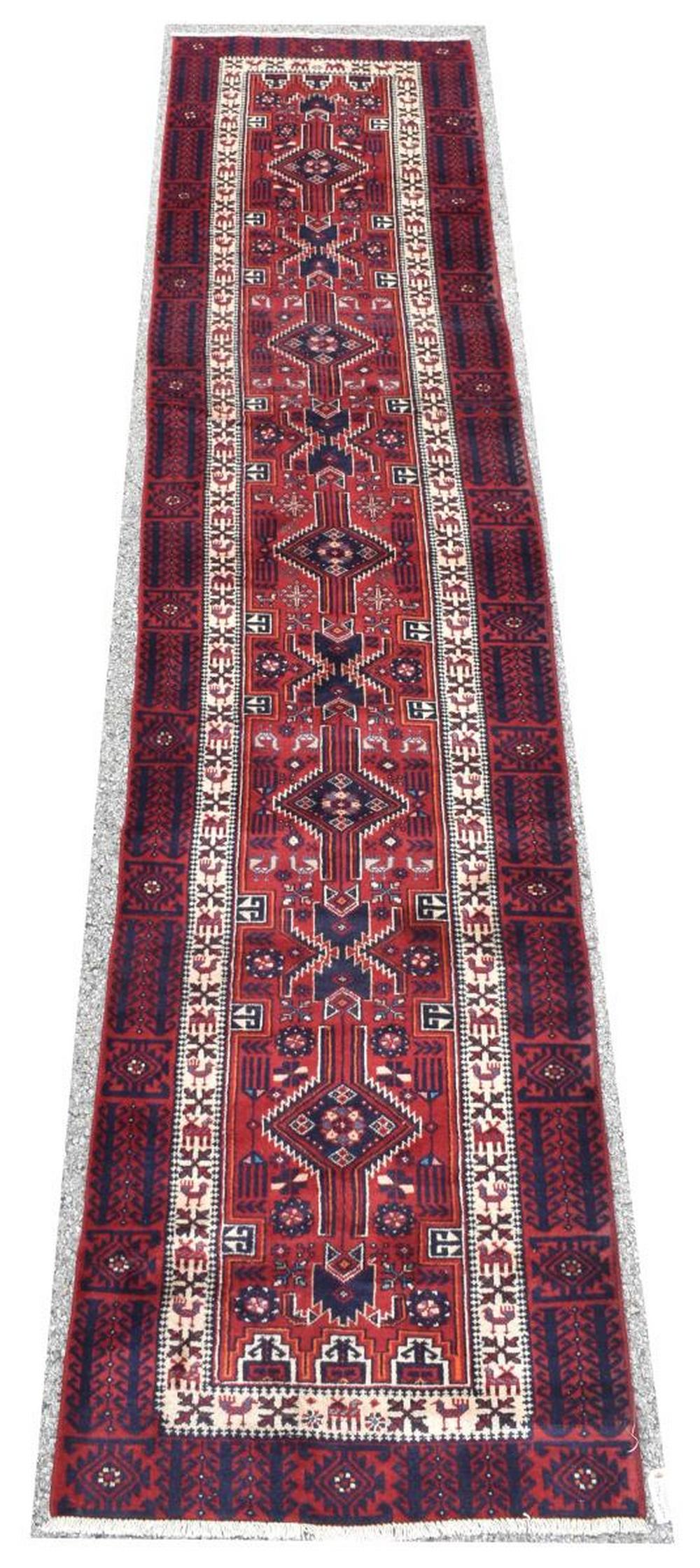 HAND-TIED PERSIAN ZANJAN RUNNER RUG,12'3" X 2'8.5" (1 of 3)