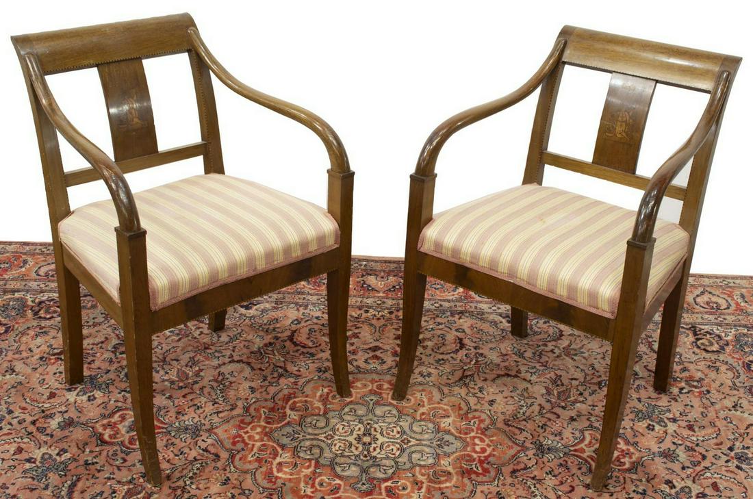 (2) EMPIRE STYLE FIGURAL MARQUETRY ARMCHAIRS (1 of 2)