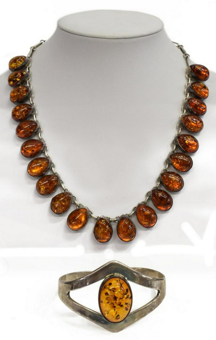 (2) STERLING SILVER AMBER CUFF BRACELET & NECKLACE (1 of 10)