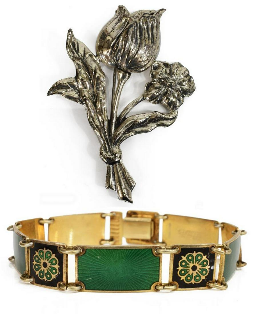 (2) DANECRAFT FLORAL BROOCH & D. ANDERSON BRACELET (1 of 9)