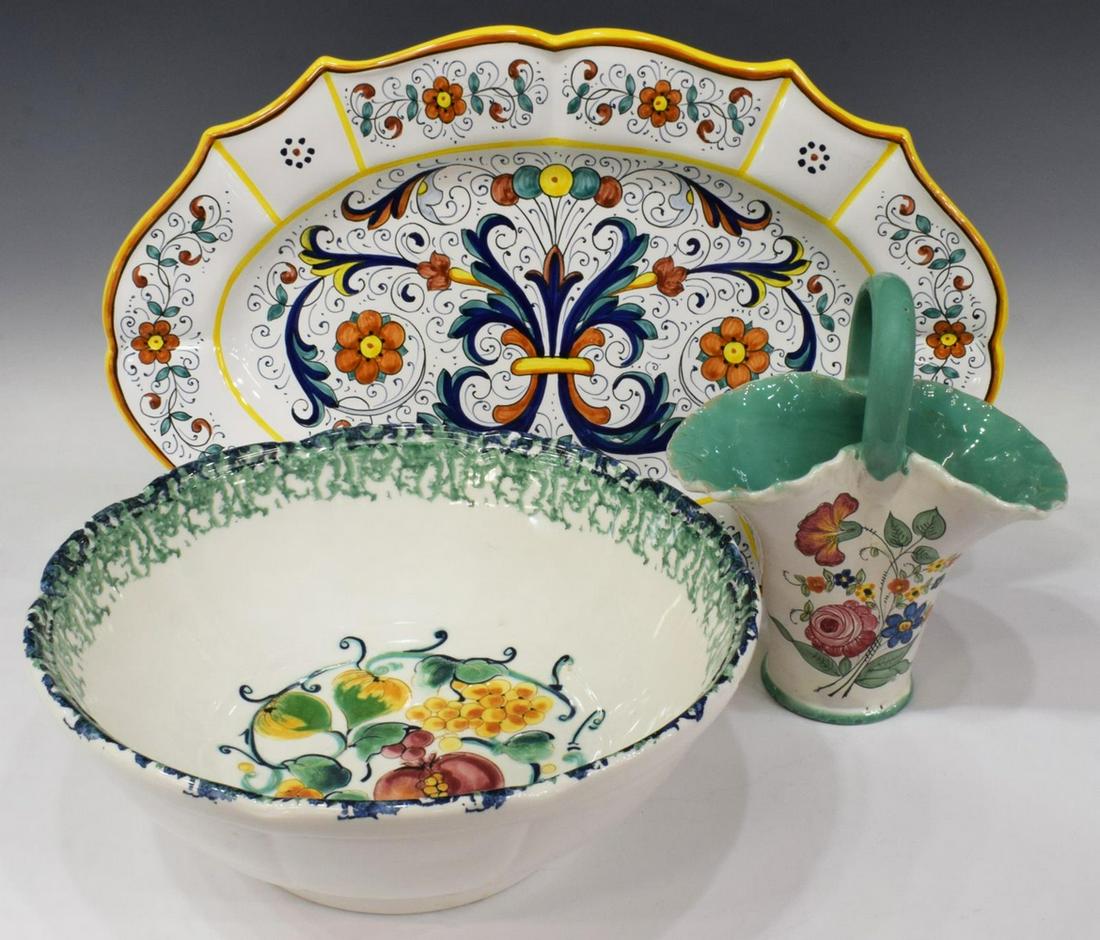 (3) ITALIAN MAJOLICA FLORAL BOWL, BASKET & PLATTER (1 of 7)