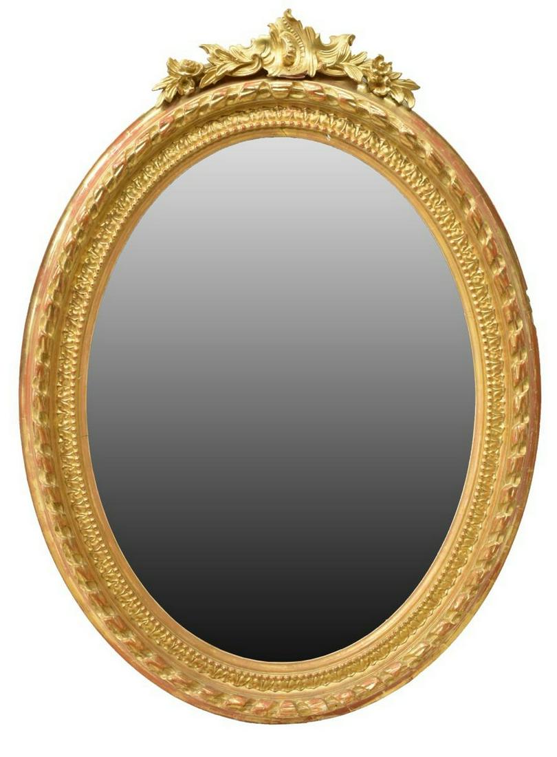 ITALIAN LOUIS XVI STYLE GILT OVAL WALL MIRROR (1 of 3)