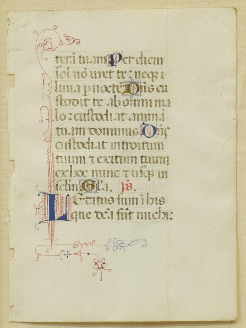 FRAMED ILLUMINATED MANUSCRIPT LATIN TEXT PAGE (1 of 3)