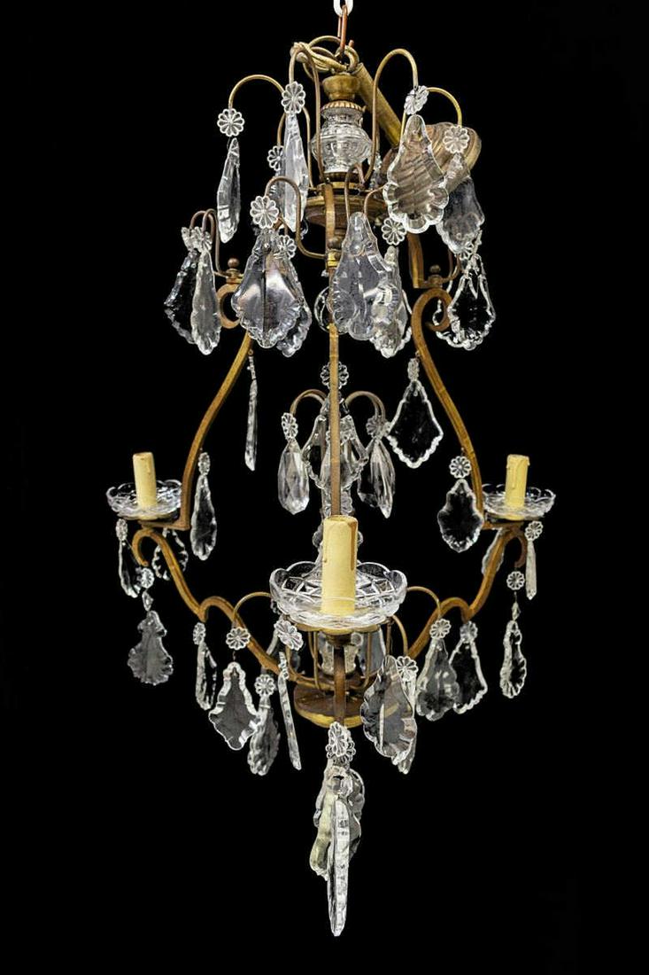 ITALIAN GILT METAL & CRYSTAL 3-LIGHT CHANDELIER (1 of 4)