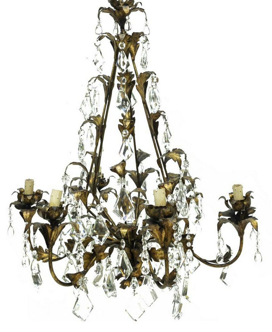 ITALIAN GILT METAL & CRYSTAL SIX-LIGHT CHANDELIER (1 of 2)