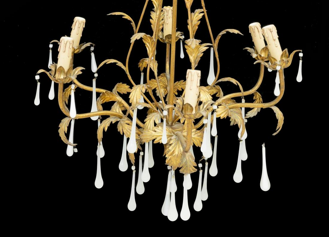 FRENCH GILT METAL & GLASS SIX-LIGHT CHANDELIER (1 of 2)