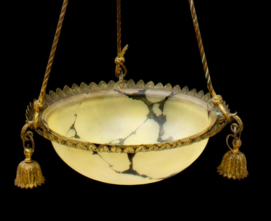 ITALIAN MARBLEIZED ART GLASS 3-LIGHT CHANDELIER (1 of 2)
