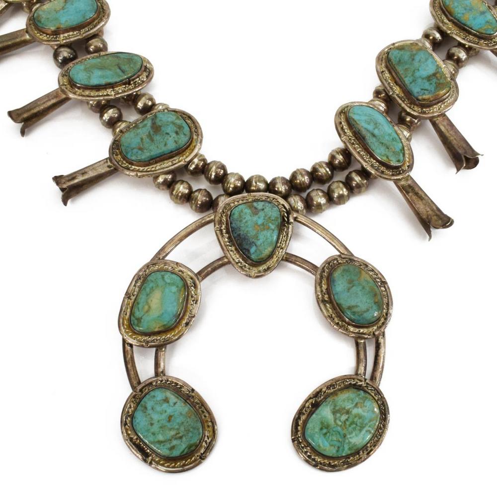 NATIVE AMERICAN TURQUOISE SQUASH BLOSSOM NECKLACE (1 of 4)
