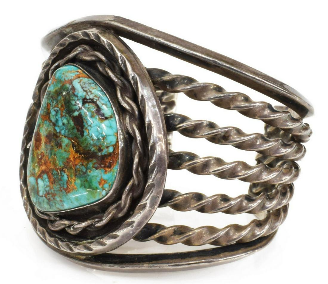 NATIVE AMERICAN TWISTED WIRE & TURQUOISE CUFF (1 of 4)