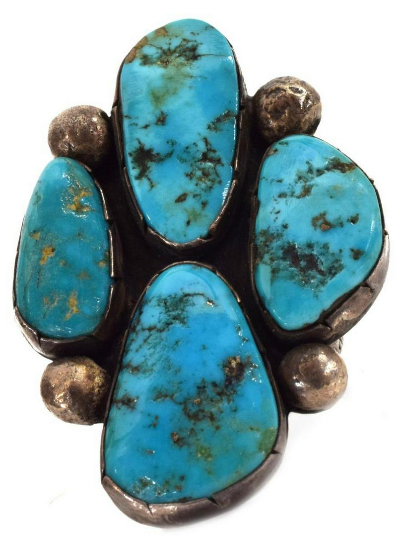 LARGE NATIVE AMERICAN SILVER & TURQUOISE RING (1 of 4)