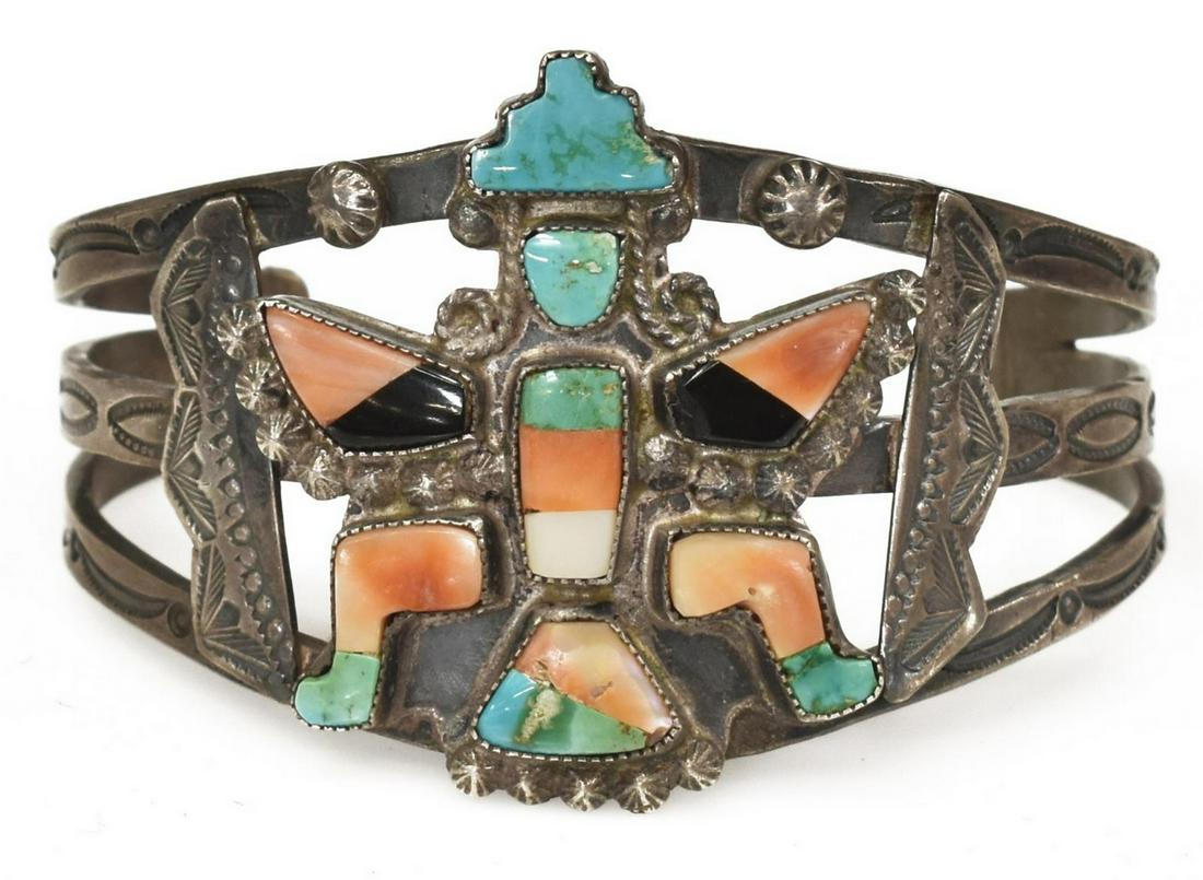 ZUNI MULTI-STONE INLAY KNIFEWING CUFF BRACELET (1 of 3)
