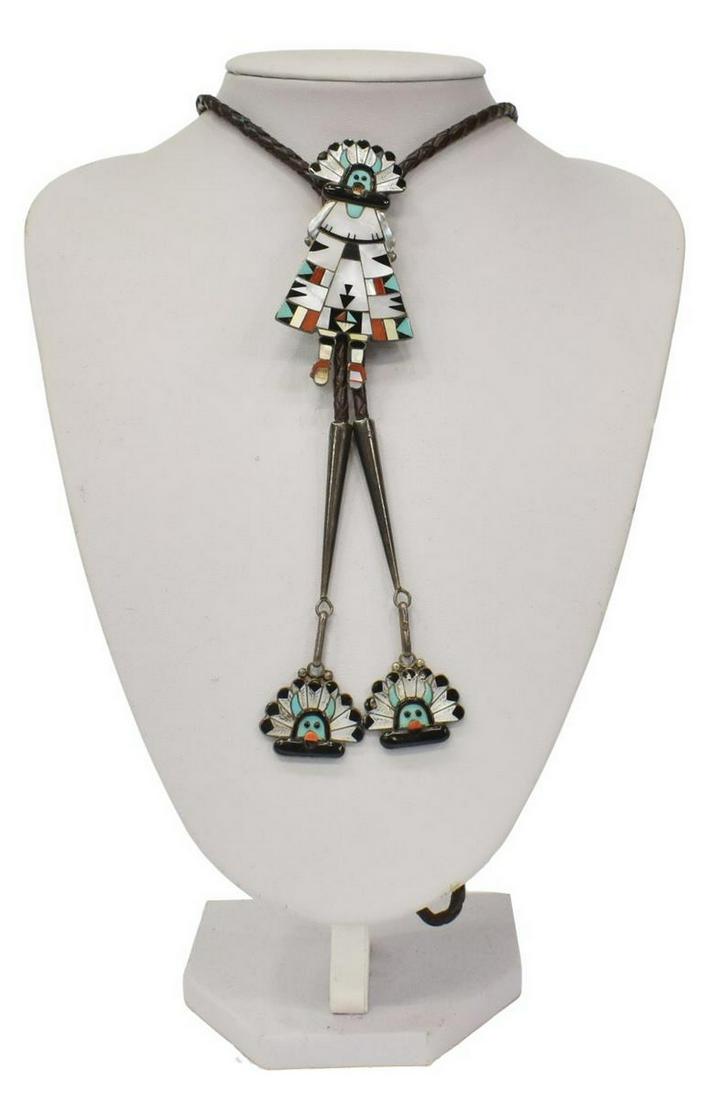 DON & VELMA DEWA ZUNI INLAID SHALAKO BOLO TIE (1 of 4)