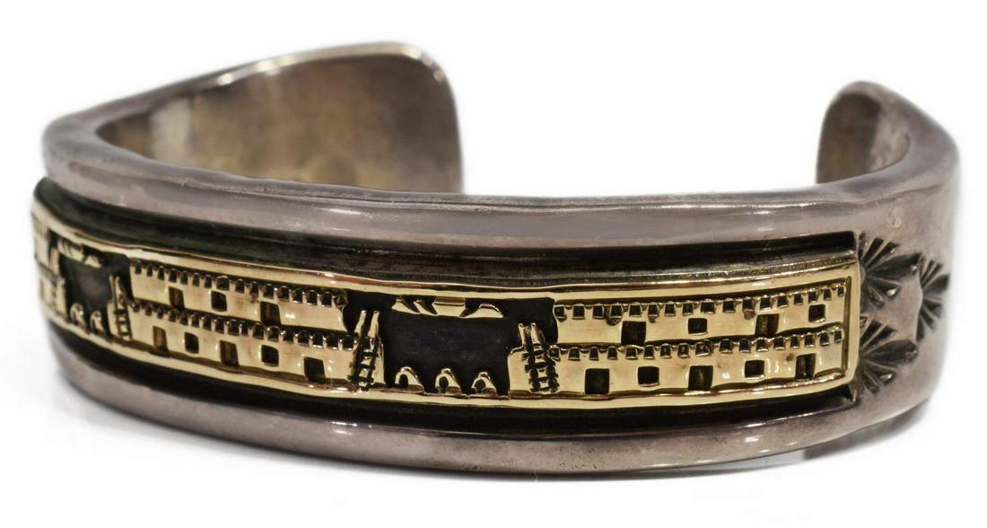 BRUCE MORGAN NAVAJO GOLD OVERLAY STORYTELLER CUFF (1 of 5)